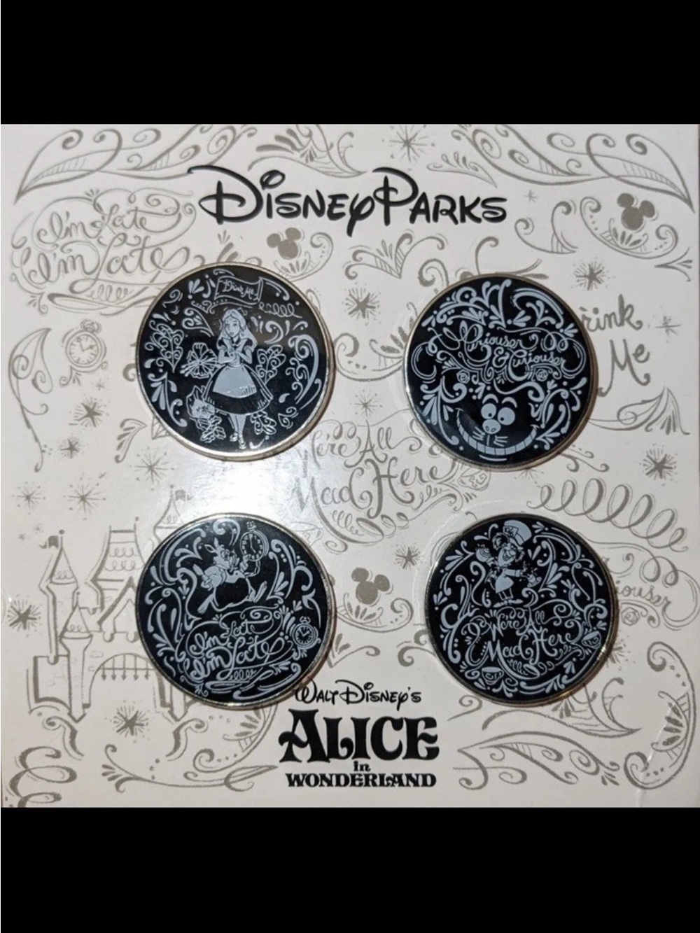 Disney Alice in Wonderland Black & White Collectible Pin Set